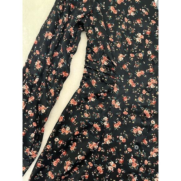 NWT Zara Black Floral Printed V Neck Ruched Mini 90’s Dress - Picture 7 of 9